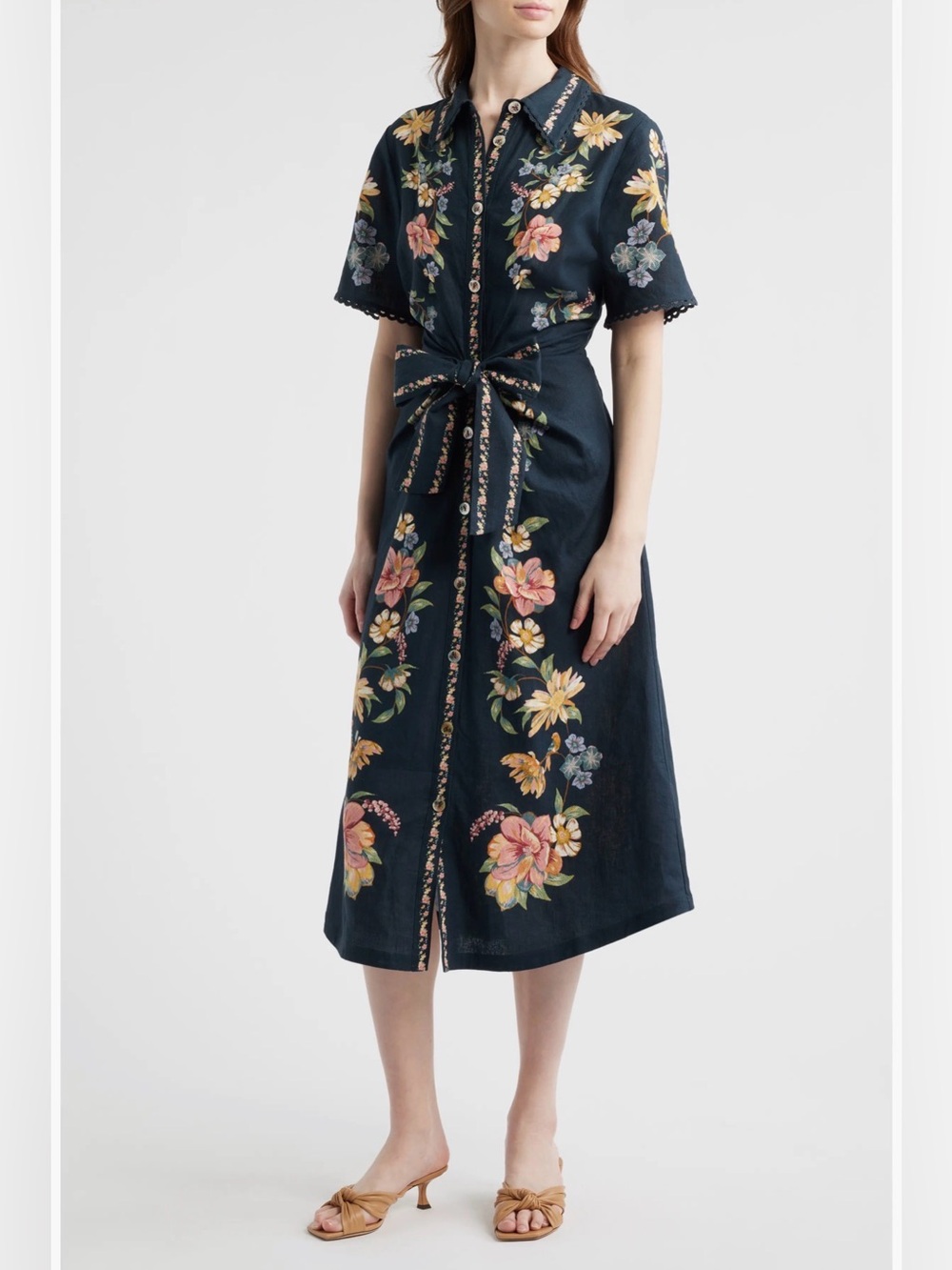 FARM Rio Maira Floral Tie-Waist Midi Dress, Small